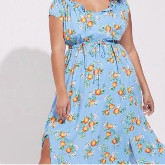 Torrid Orange Grovw Women’s Maxi Dress Sz 2 Blue Oranges Summer Vacation Resort - Picture 5 of 15